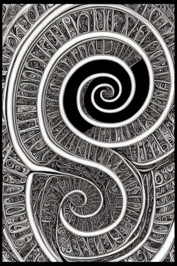 Intricate black and white painted on a two ended spiral.