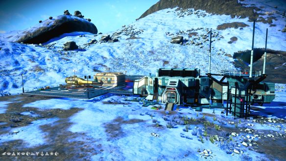 A trading post and small base on a snowy icy world.